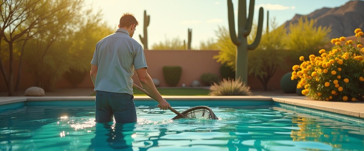 Crystal clear pool with desert landscaping in Yuma